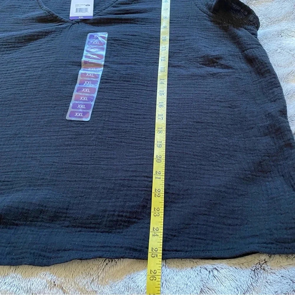 Three Dots Double Gauze Short Sleeve Top Black Size XXL - Picture 9 of 9